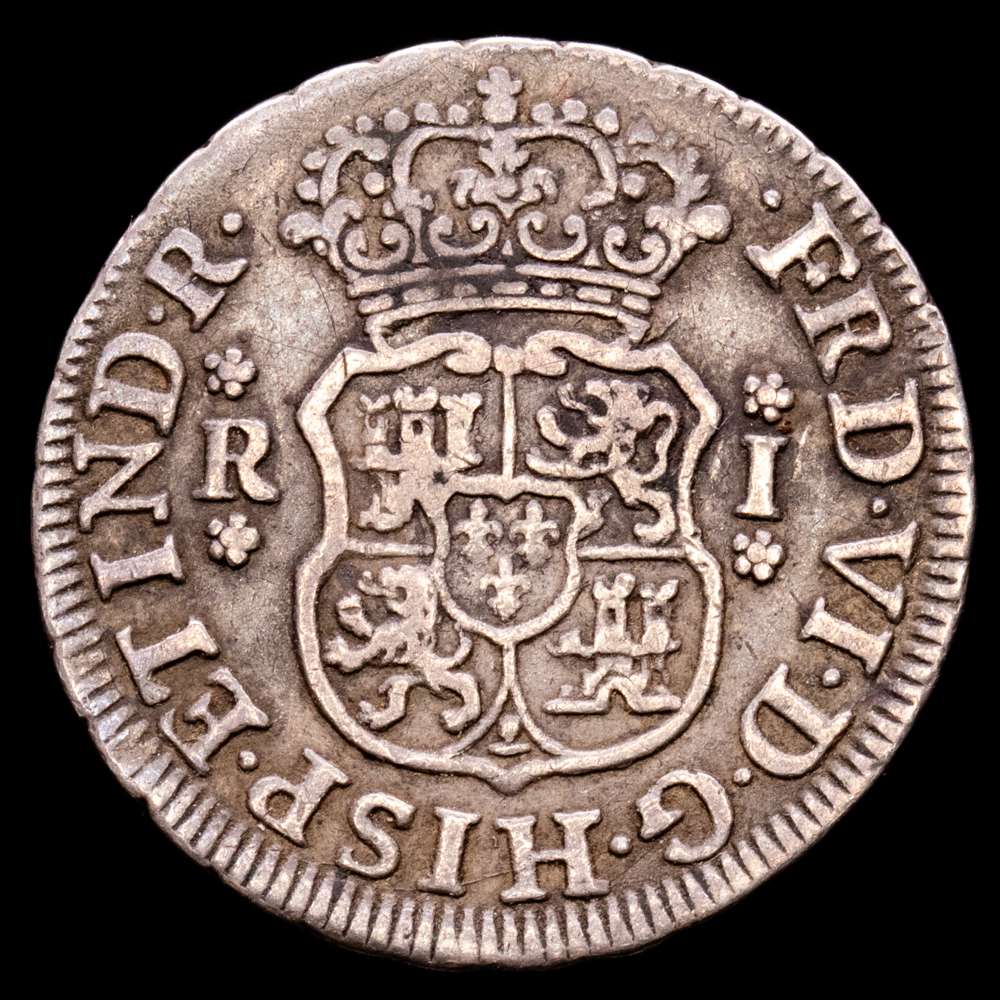 Lima Vi FERNANDO VI (1746-1759). 1757 JM. Lima. 1 real. Columnario. (CA 160). 3 ...