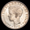 Alfonso XIII. 1 Peso = 5 Pesetas. (25,18g.). Puerto Rico. 1895. Ensayador PG·V. Ac-128. . EBC+. Restos de brillo original. Suave tono