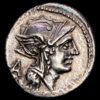 D. Silanus L .f. Denarius. Rome, 91 B.C. Helmeted head of Roma to right, A behind / Victory in biga to right; I above, D•SILANVS L [F] ROMA in two lines in exergue. Crawford 337/3; BMCRR 1772; RSC Junia.