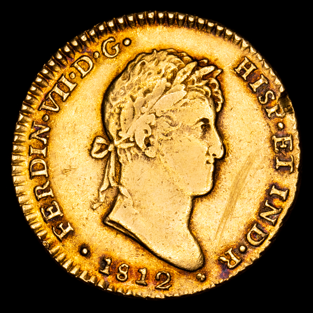 Fernando VII. 2 Escudos. (6,69 g.). Cádiz. 1812. Ensayador C·I. AC-180. MBC+. Ceca pequeña.