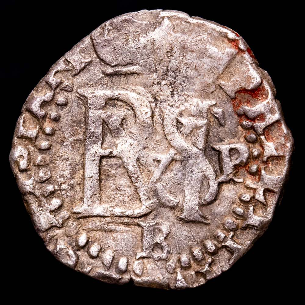 Felipe II. 1/2 Real. (1,76 g.). Potosí (Bolivia). 1577-1581. Ensayador P·B. CAY-28. Rara.