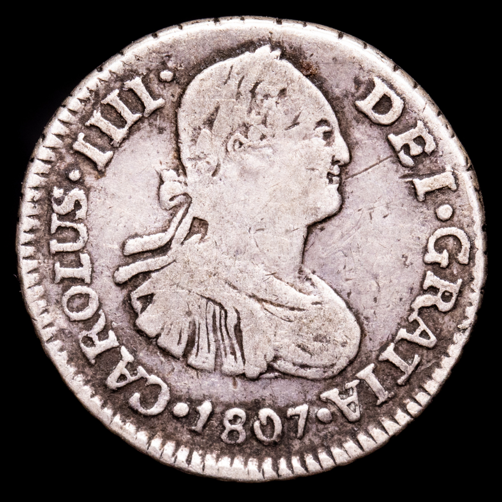 Carlos IV. 1/2 Real. (1,62 g.). Nueva Guatemala. 1807. Ensayador M. AC-225. MBC. Rara