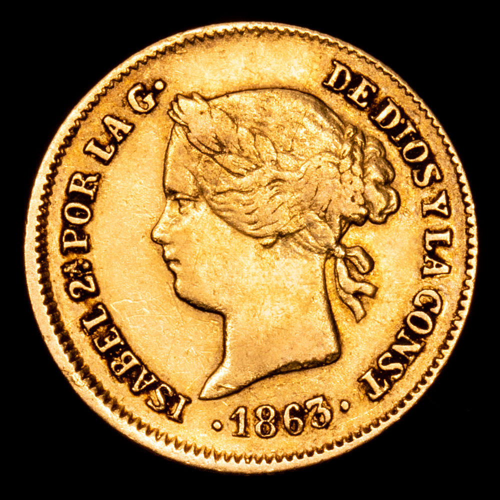Isabel II. 1 Peso. (1,63 g.). Manila. 1863. AC–823. MBC+.