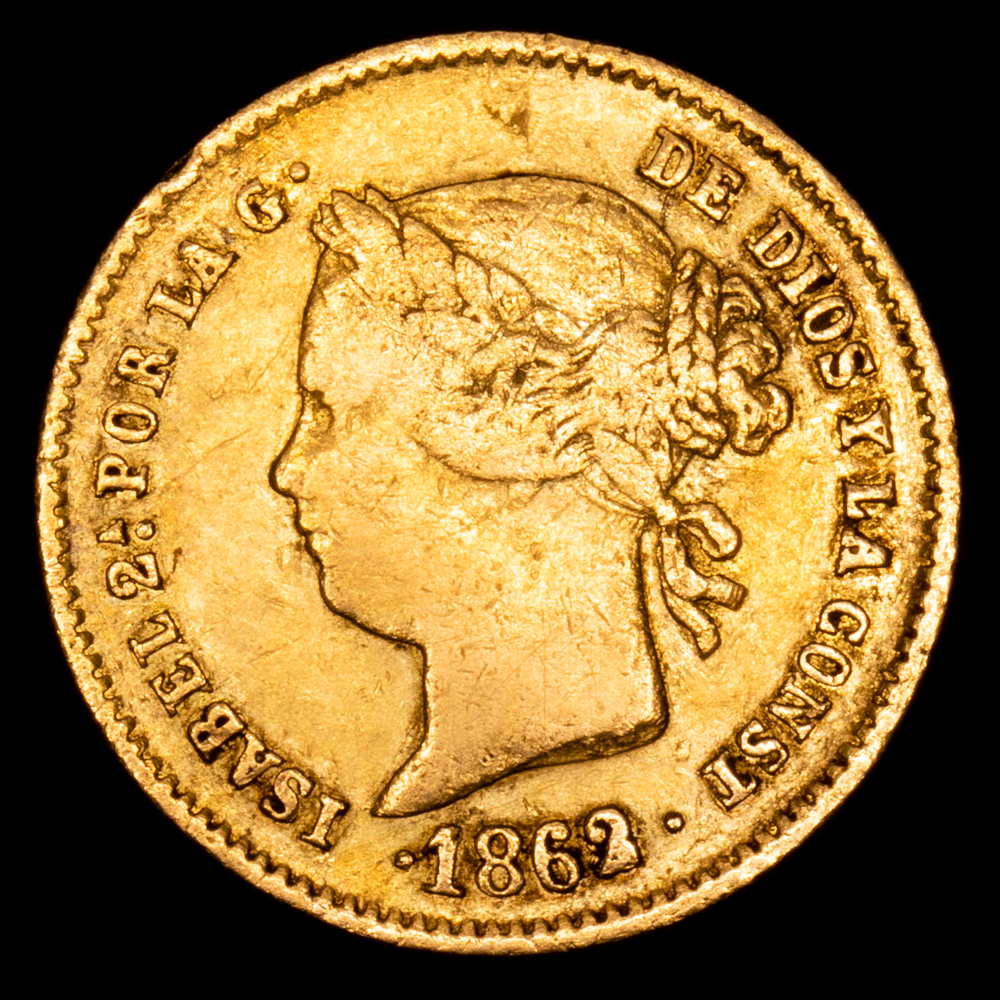 Isabel II. 2 Pesos. (3,36 g.). Manila. 1862. AC-838.MBC-/ MBC.
