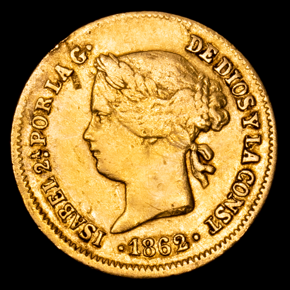 Isabel II. 1 Peso. (1,69 g.). Manila. 1862. AC-821. MBC+.