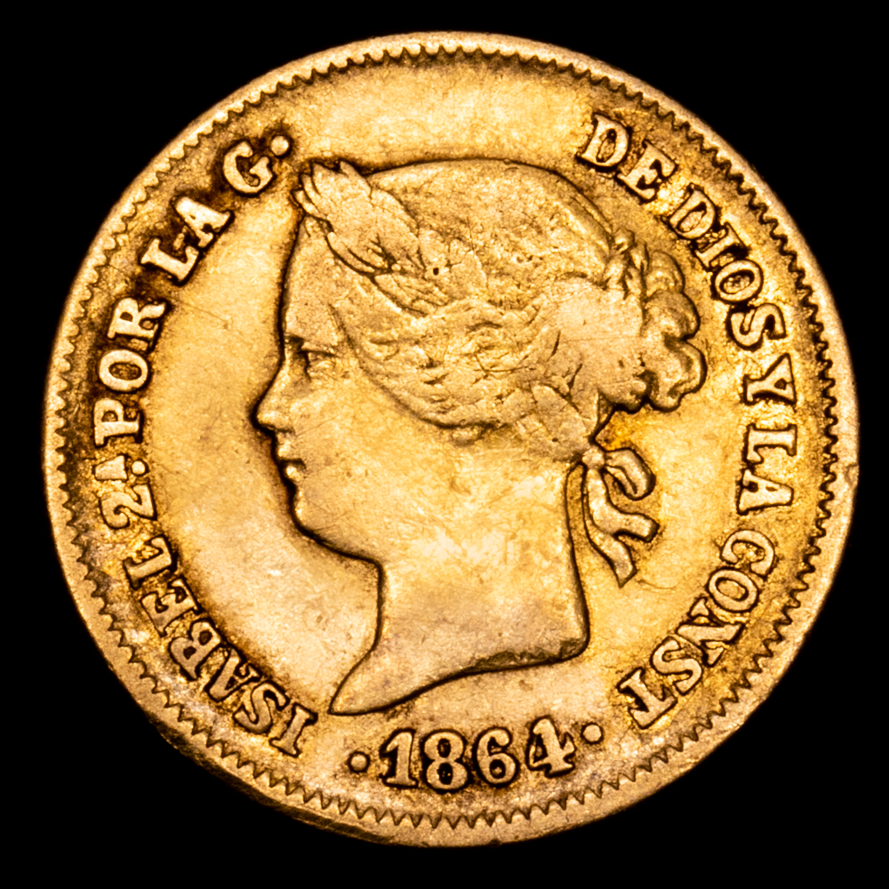 Isabel II. 1 Peso. (1,64 g.). Manila. 1864. AC-826. MBC.