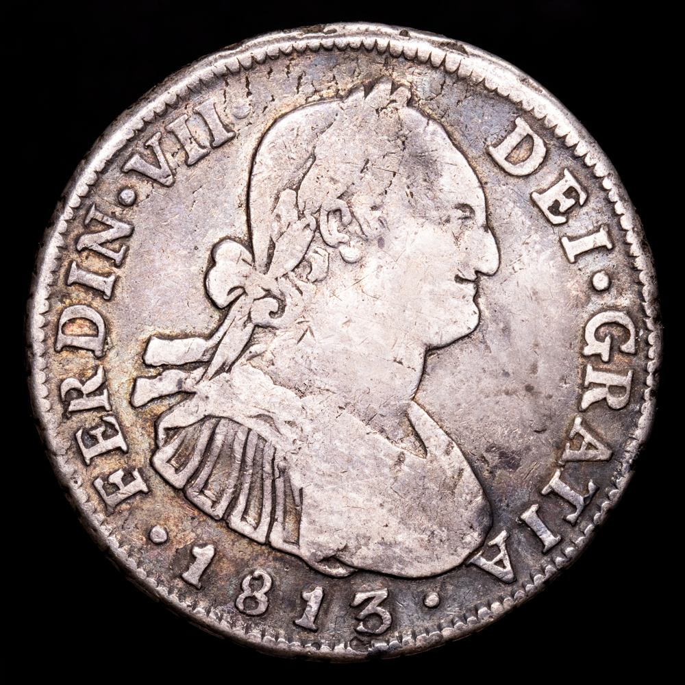Fernando VII. 4 Reales. (13,04 g.). Santiago. 1813. Ensayador F·J. AC-1122. MBC-. Escasa. J Invertida