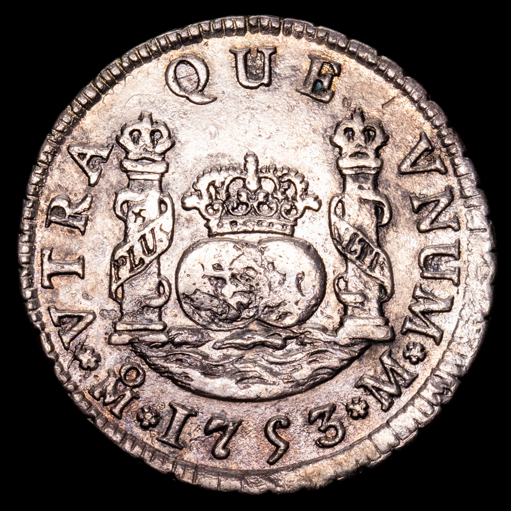 Fernando VI. 2 Reales. (6,59 g.). Mexico. 1753. Ensayador M. AC-294. MBC+. Pequeña contramarca sobre columna