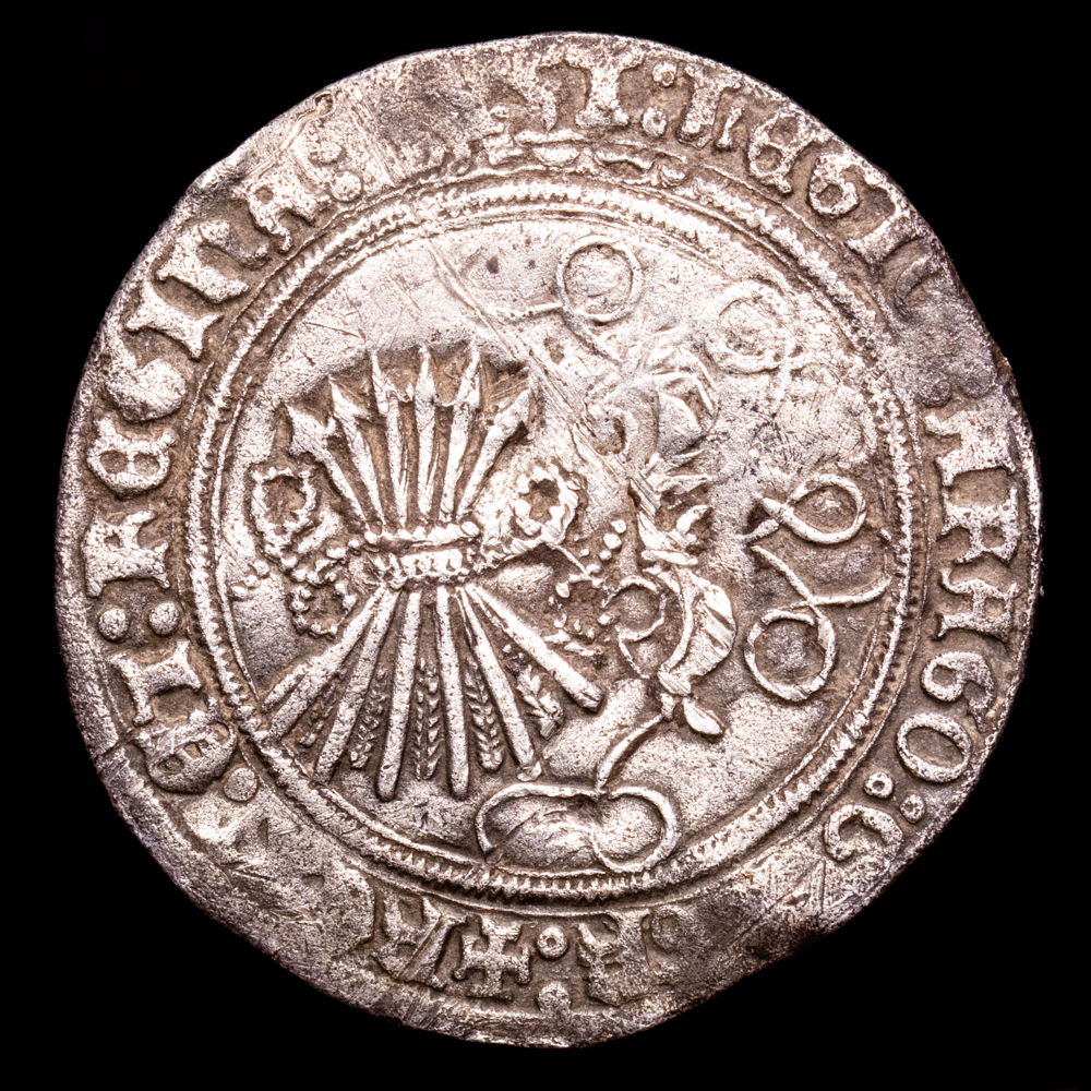 Fernando e Isabel. 1 Real. (3,23 g.). Toledo. (1474-1504). AC-465. MBC. Escudo entre cruz de puntos y T