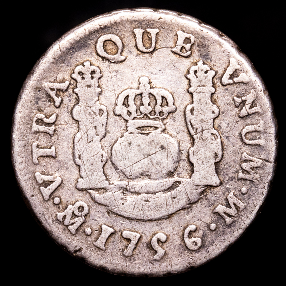 Fernando VI. 1 Real. (3,09 g.). Mexico. 1756. Ensayador M. AC-196. BC+.