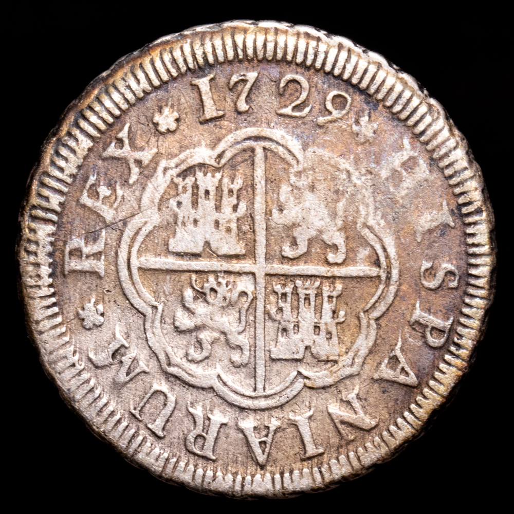 Felipe V. 1 Real. (2,75 g.). Segovia. 1729. Ensayador F. AC-630. MBC+/MBC. Escasa