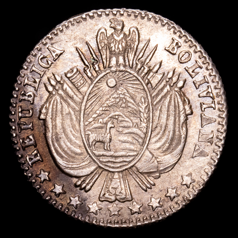 República de Bolivia. 1/10 Boliviano. (2,29 g.). 1864. Ensayador F·P. KM-150. UNC-.