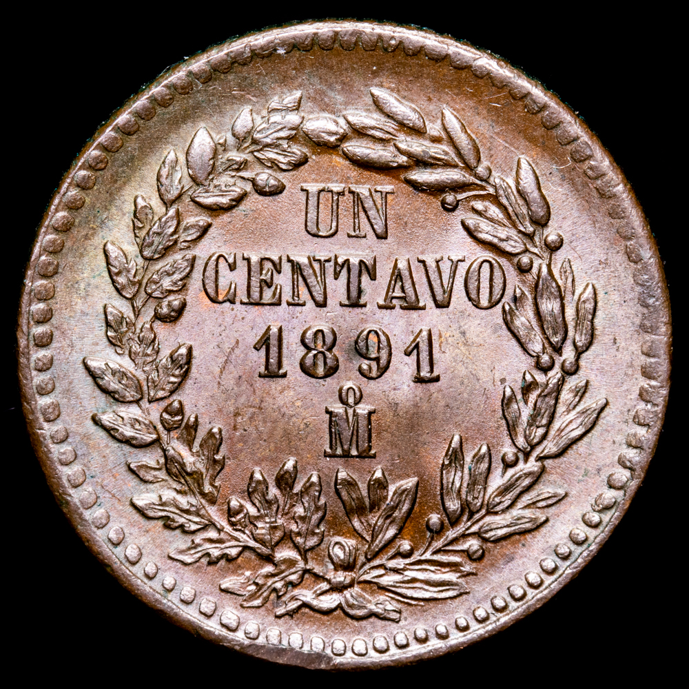Mexico. 1 Centavo. (7,99 g.). Mexico. 1891. KM-391.6. UNC. Excelente condición