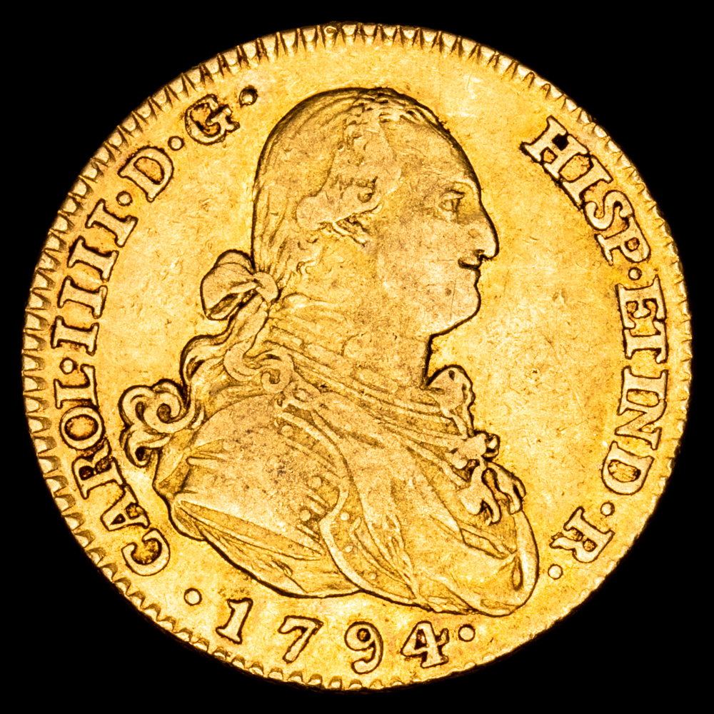 Carlos IV. 2 Escudos. (6,72 g.). Madrid. 1794. Ensayador M·F. AC-1282. MBC+.