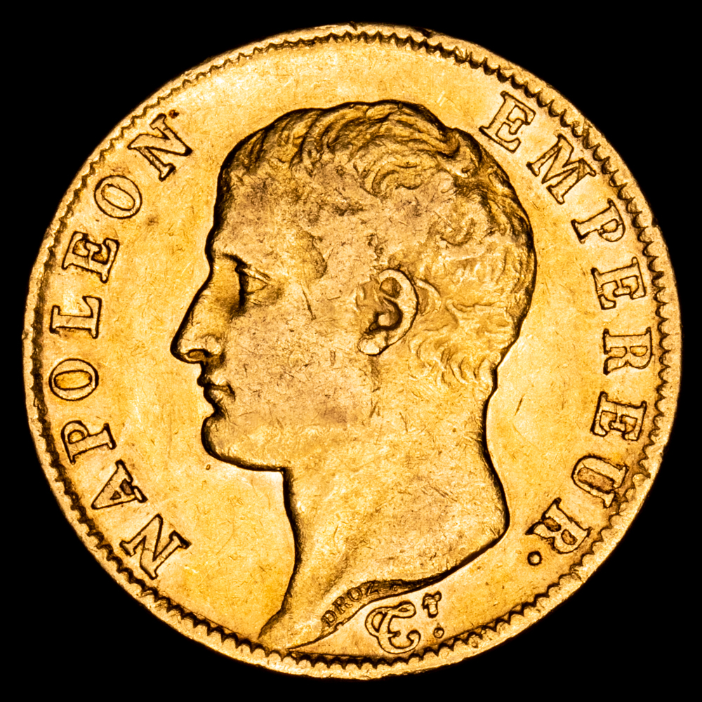 Napoleón I. 20 Francs. (6,42 g.). Paris-A. 1806. F-513/1. MBC+. Escasa
