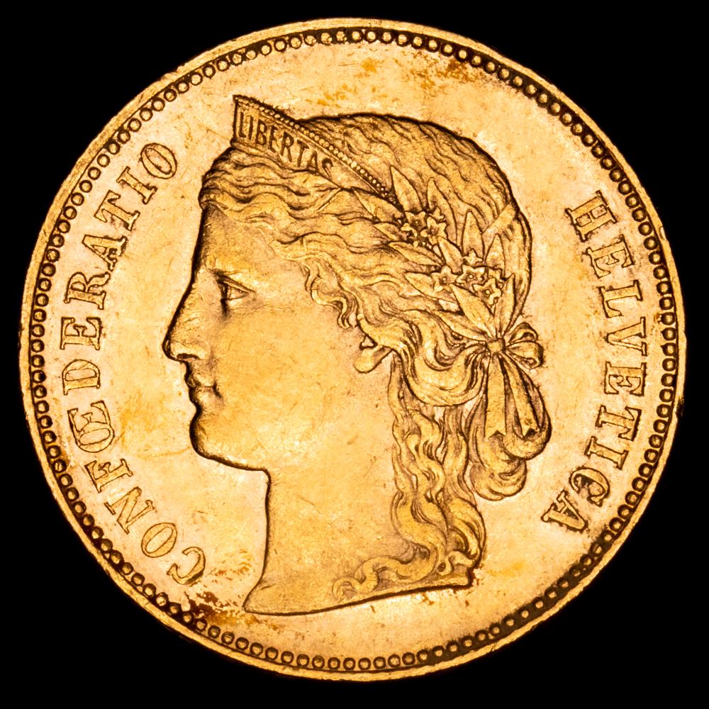 Confederación Helvética. 20 Francs. (6,45 g.). Berna-B. 1896. KM-31.3. EBC. Brillo original