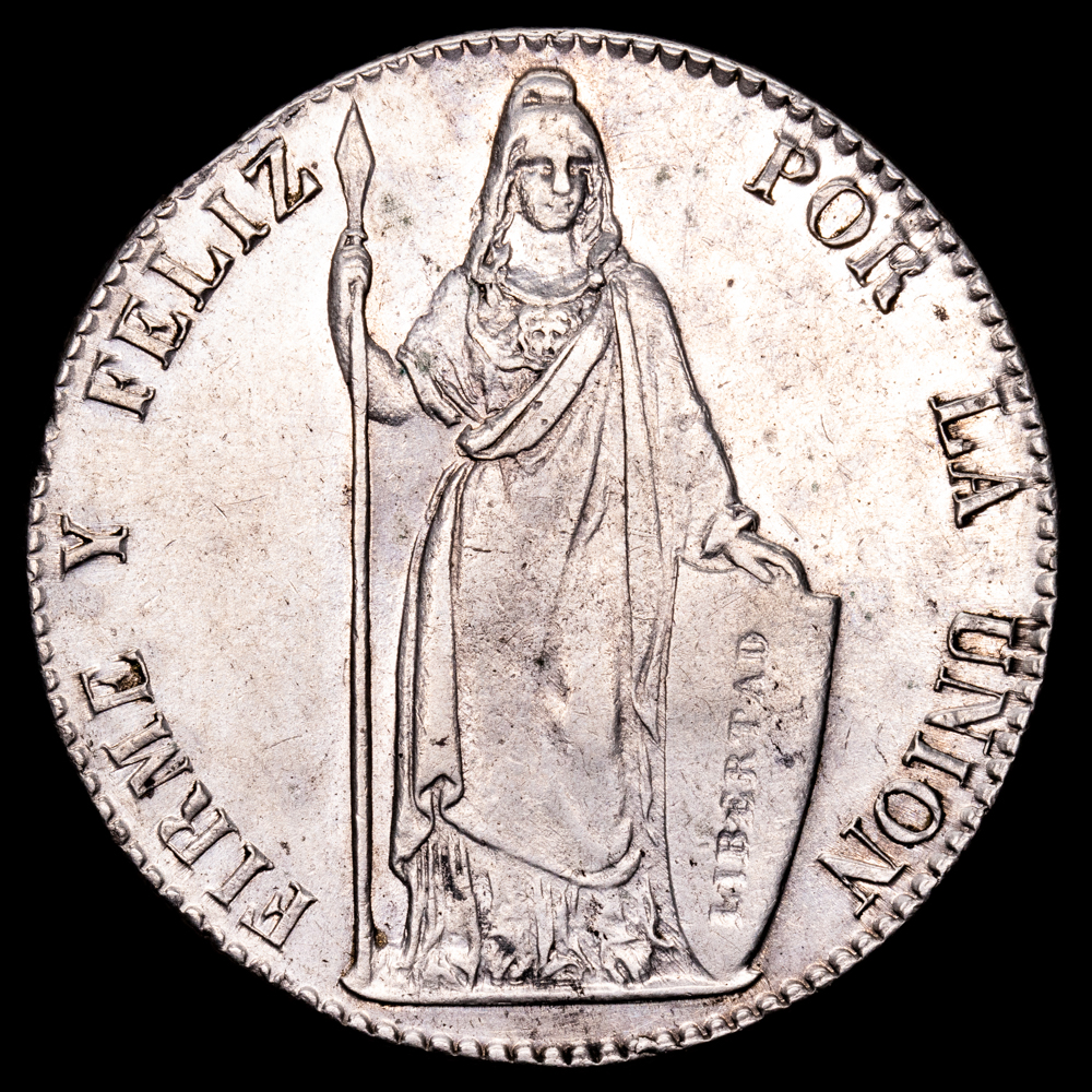 República Peruana. 8 Reales. (24,04 g.). Lima. 1855. Ensayador M·B. KM-142.10A. EBC-. Restos de brillo original. Rara