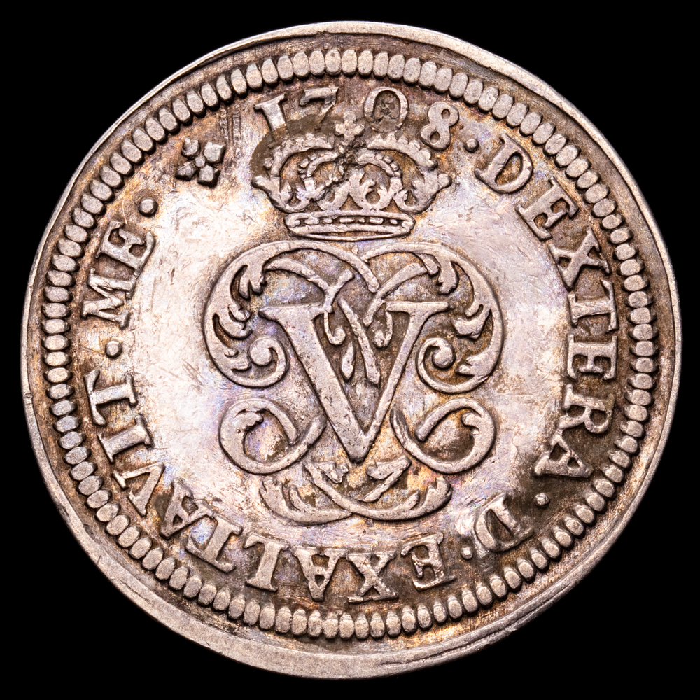 Felipe V. 2 Reales. (5,11 g.). Segovia. 1708. Ensayador Y. AC-942. MBC+. Escasa. Pátina de monetario