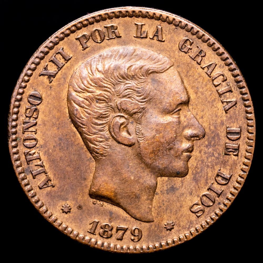 Alfonso XII. 10 Céntimos. (9,97 g.). Barcelona. 1879. AC-9. EBC.