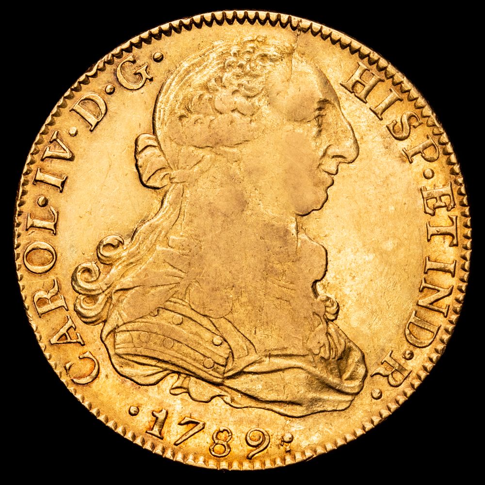 Carlos IV. 8 Escudos. (25,44 g.). México. 1789. Ensayador F·M. AC-1629. MBC+. Restos de brillo original.