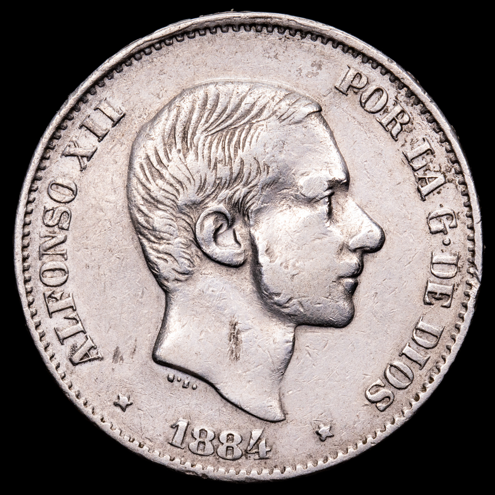 Alfonso XII. 50 Céntimos. (12,76 g.). Manila (Filipinas). 1884. AC-121. MBC. Muy escasa!