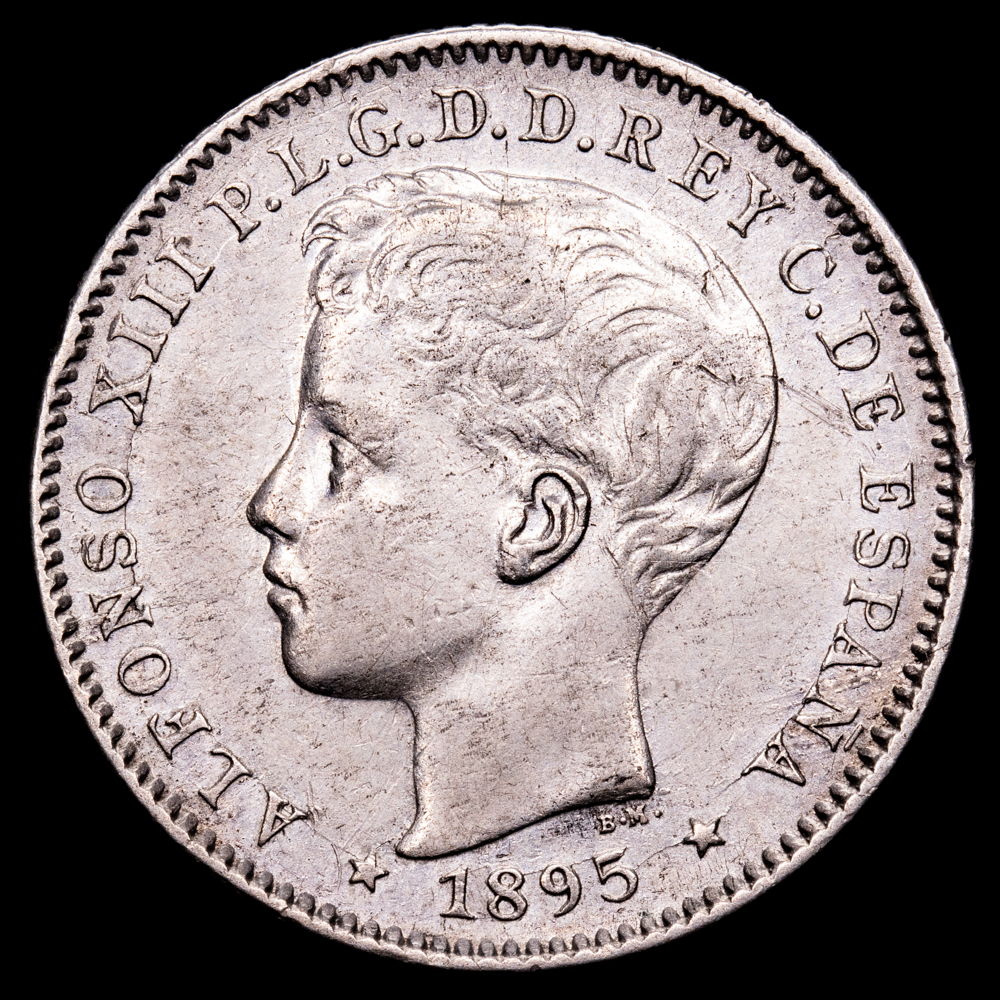 Alfonso XIII. 20 céntimos. (5,02 g.). Puerto Rico. 1895. Ensayador PG·V. AC-126. MBC+. Escasa.
