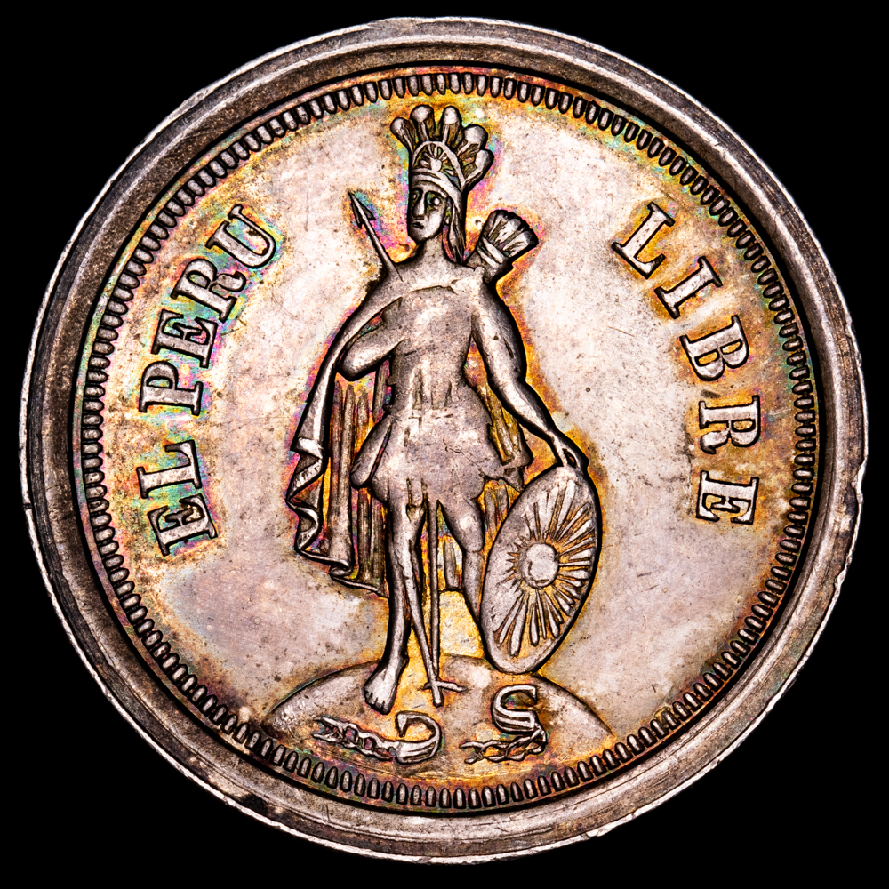 República de Perú. Medalla de plata. ( g.). 1862. UNC. Juramento de independencia. Preciosa tonalidad iridiscente.