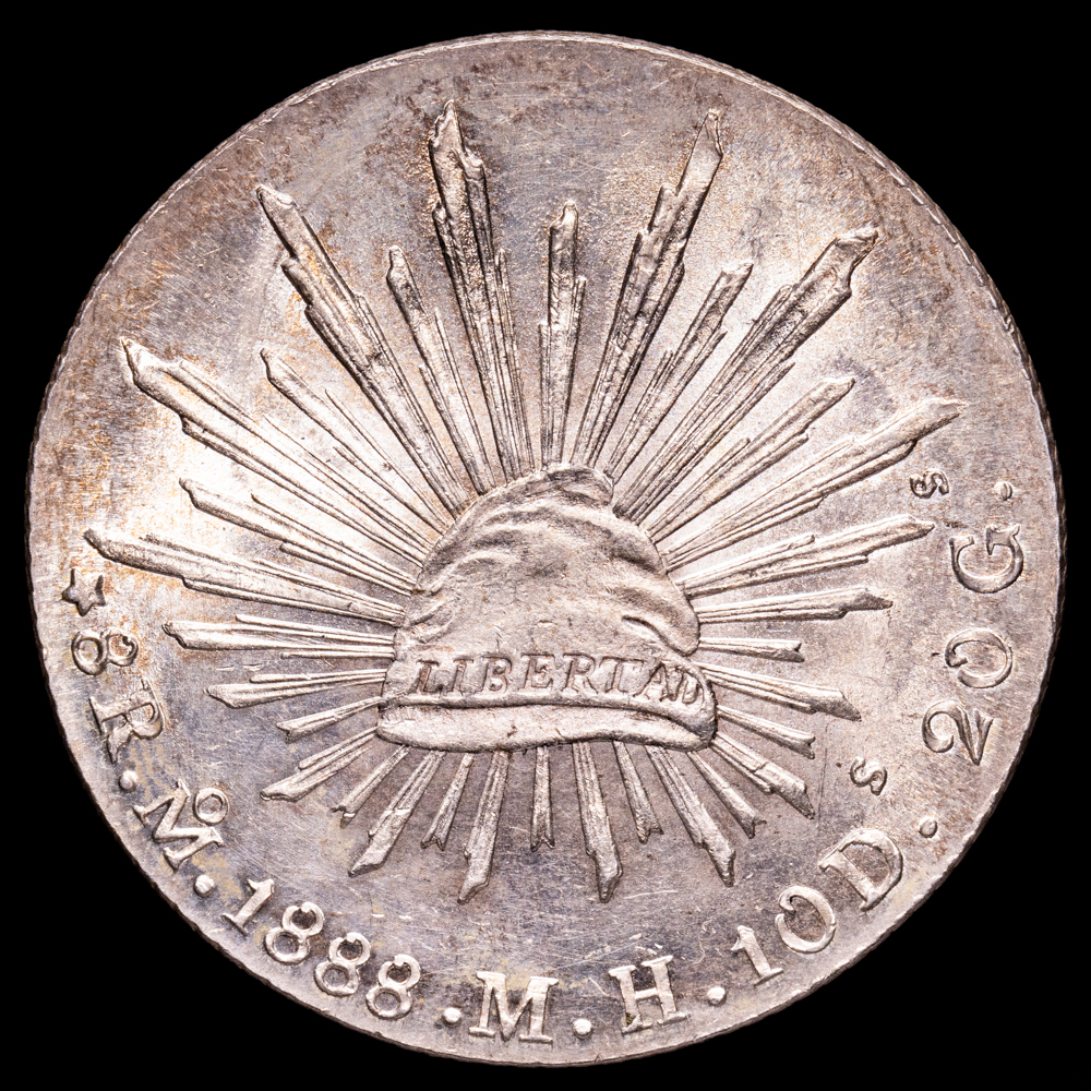 República de México. 8 Reales. (27,1 g.). México. 1888. Ensayador M·H. KM-377.10. UNC. Perfecta condición.