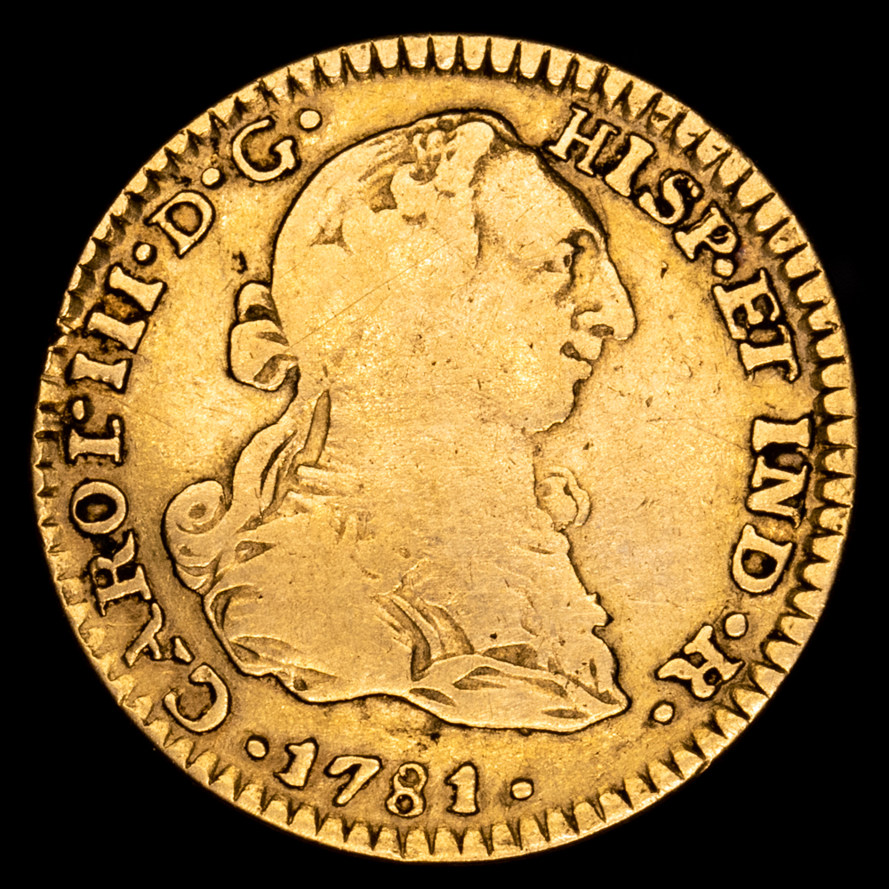 Carlos III. 1 Escudo. (3,31 g.). México. 1781. Ensayador F·F. AC-1399. MBC-. Escasa.