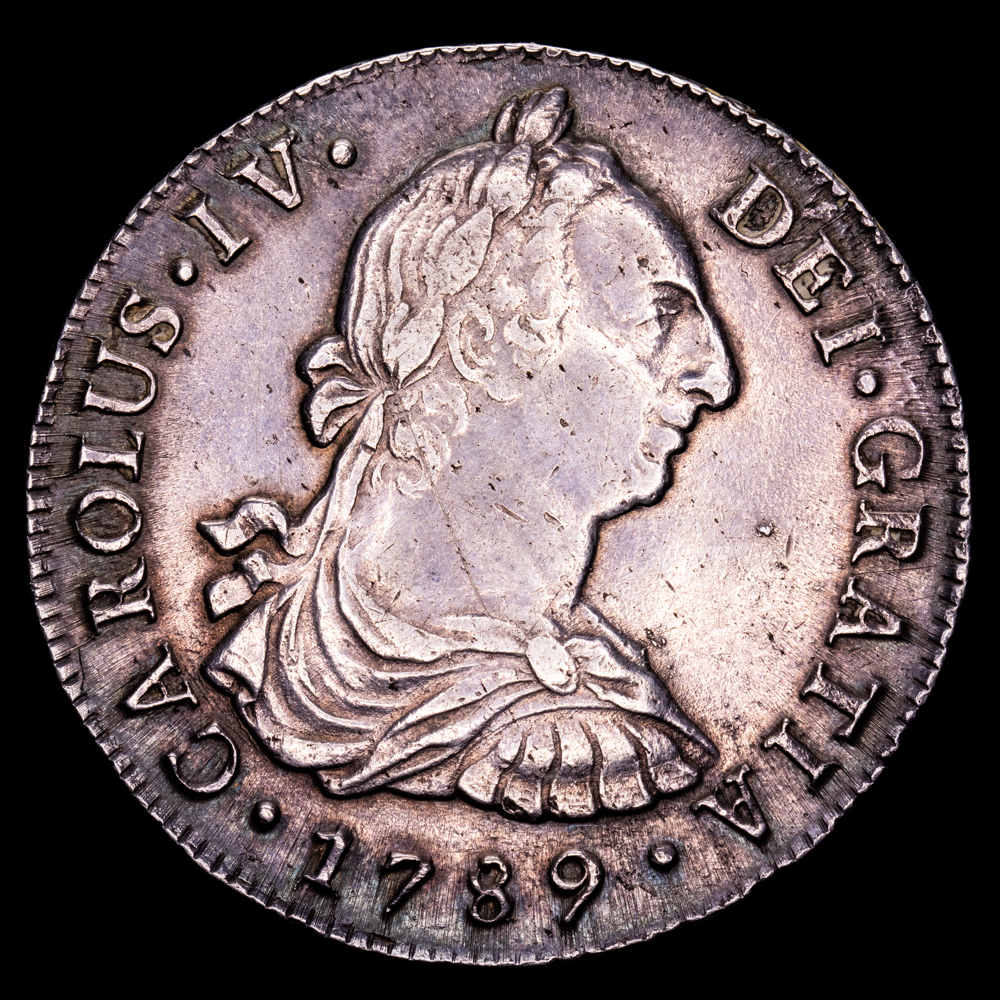 Carlos IV. 8 Reales. (27,09 g.). Lima. 1789. Ensayador I·J. AC-903. EBC-. Bella. Acuñación póstuma.