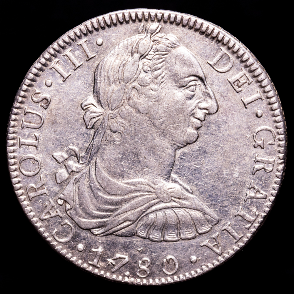 Carlos III. 8 Reales. (26,97 g.). México. 1780. Ensayador F·F. AC-1120. EBC-. Restos de brillo original.