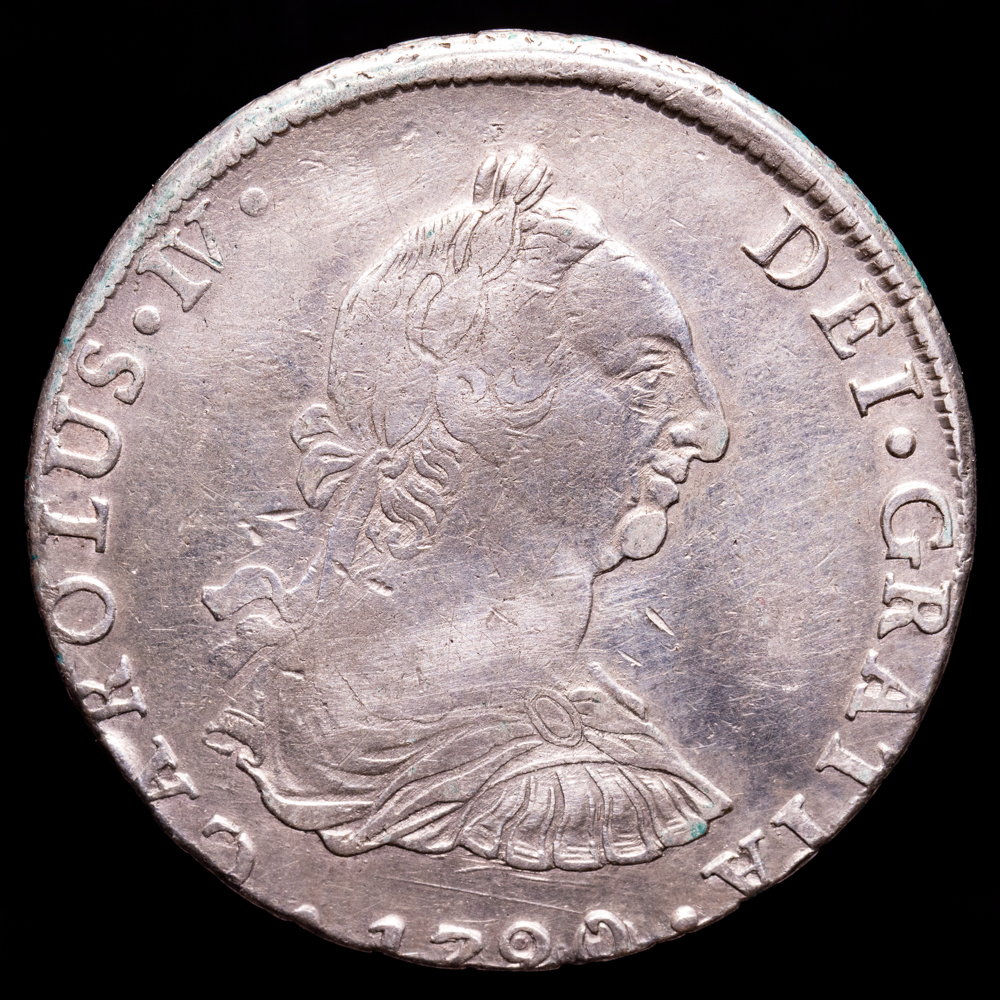 Carlos IV. 8 Reales. (26,77 g.). Potosí. 1790. Ensayador P·R. AC-990. MBC. Busto de Carlos III y ordinal Carlos IV