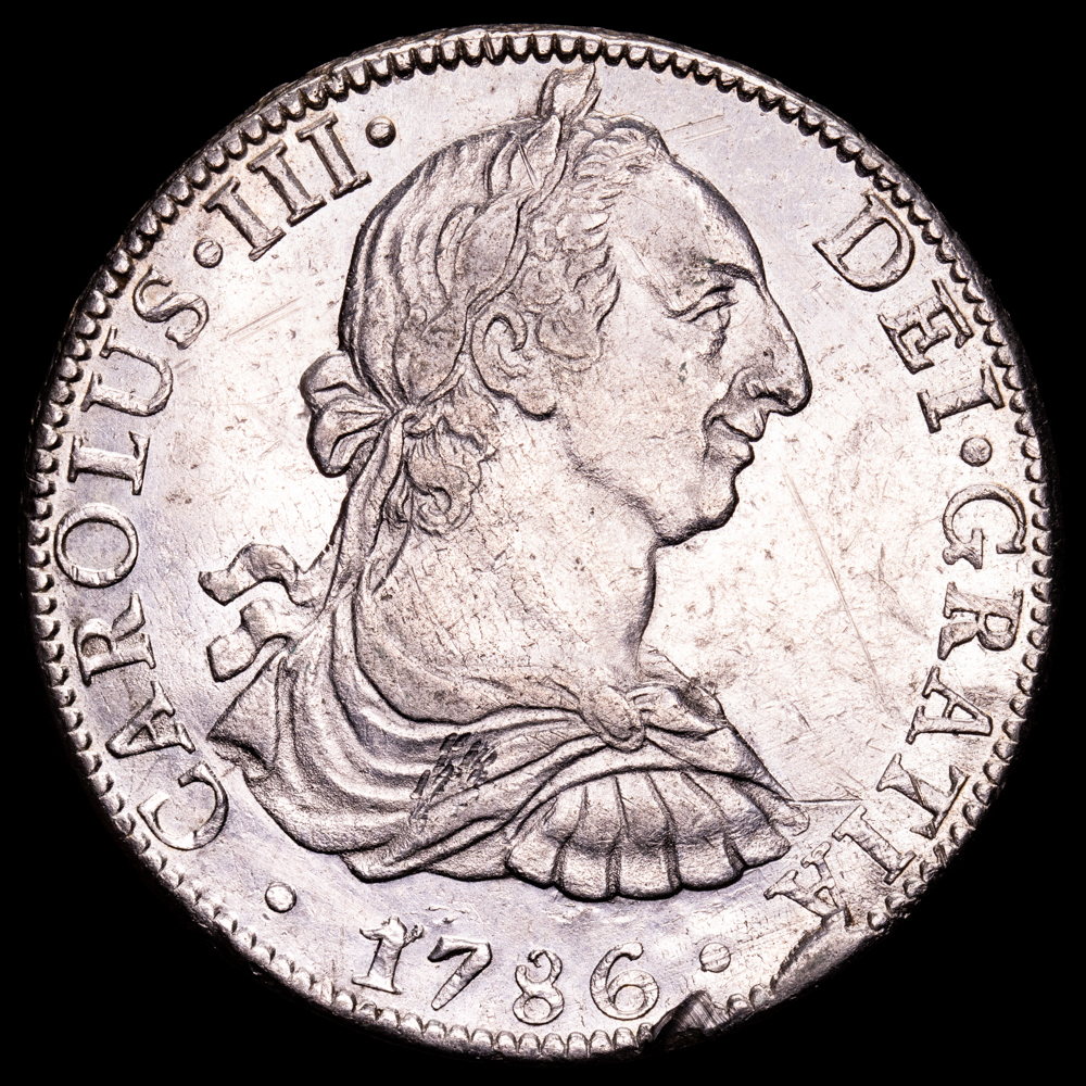 Carlos III. 8 Reales. (26,92 g.). México. 1786. Ensayador F·M. AC-1129. EBC-.