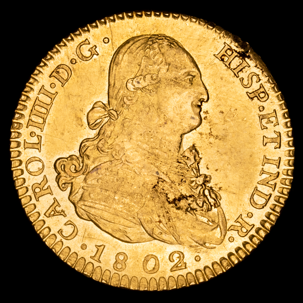 Carlos IV. 2 Escudos. (6,81 g.). Madrid. 1802/1. Ensyador F·A. AC-1304. EBC+. Brillo original.