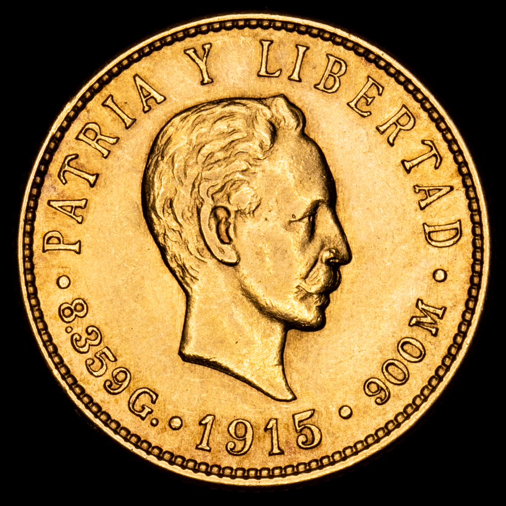 Cuba. 5 Pesos. (8,35 g.). 1915. KM-19. XF+. Restos de brillo original.