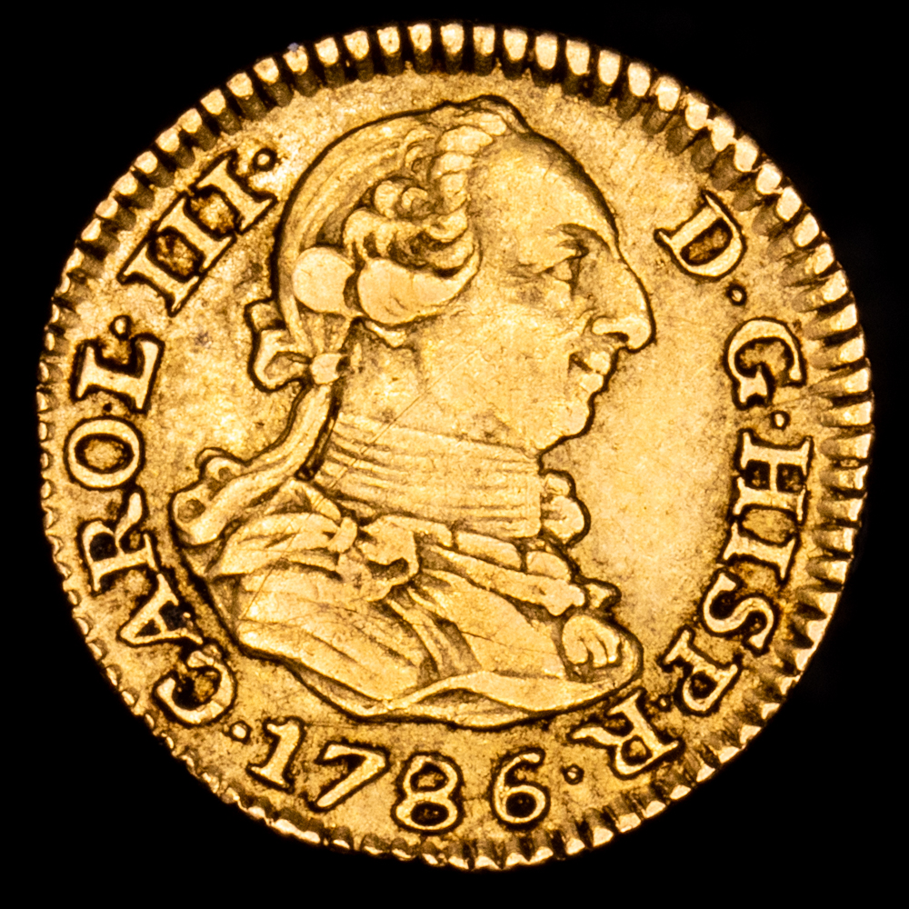 Carlos III. 1/2 Escudo. (1,76 g.). Madrid. 1786. Ensayador D·V. AC-1280. MBC+.