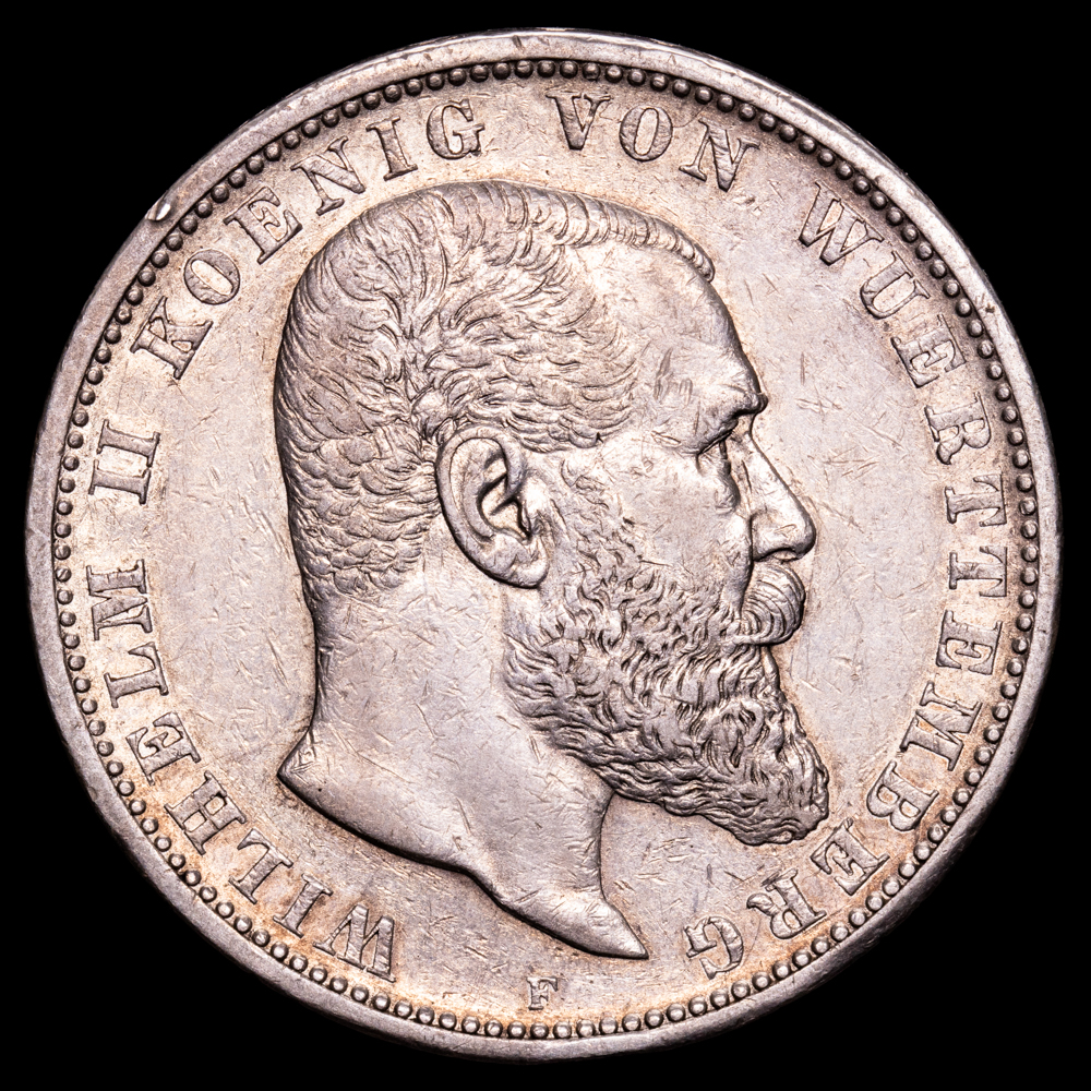 Alemania – Empire Württemberg. 5 Mark. (27,73 g.). F. 1904. KM-632. MBC+.
