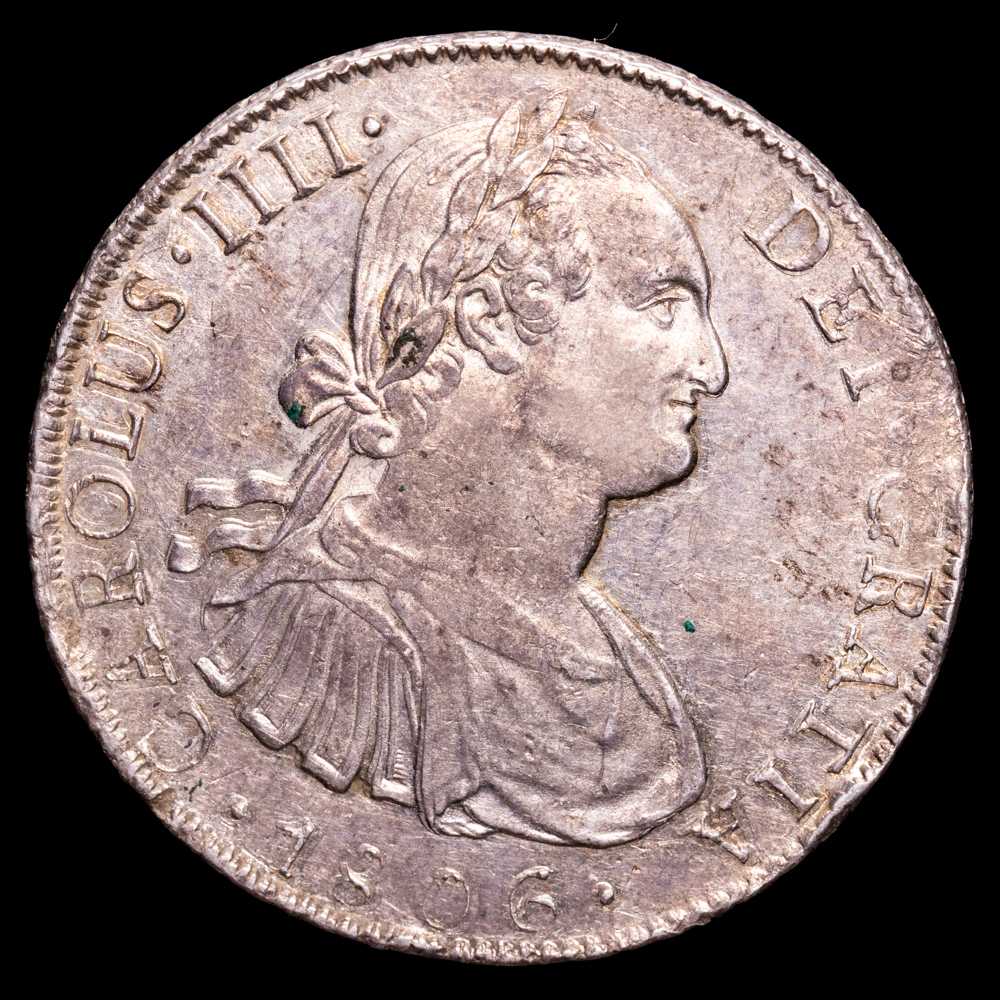 Carlos IV. 8 Reales. (27,01 g.). México. 1806. Ensayador T·H. AC-984. EBC-. Restos de brillo original.