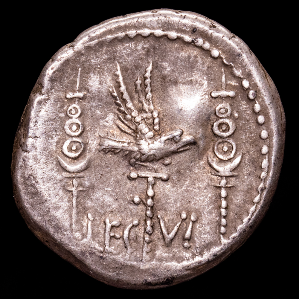 Marco Antonio. Denario. (3,58 g.). Roma. 31 a.C.. CRAW-544/19. MBC+. R: LEG VI. Escasa.
