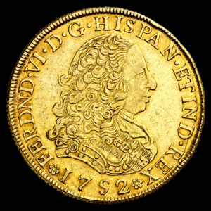 Fernando VI. 8 Escudos (26,83 g.). Lima, 1752. Ensayador J. AC-765. EBC-. Muy escasa. Precioso color.