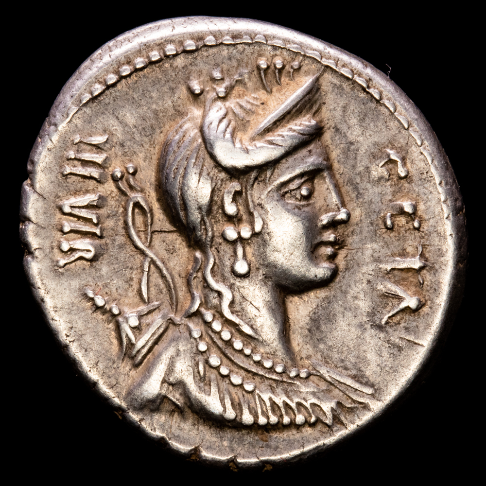 C. Hosidius C.f. Geta. Denario (4,06 g.) Sur de Italia, 68 a.C. Craw-407/2. EBC-.