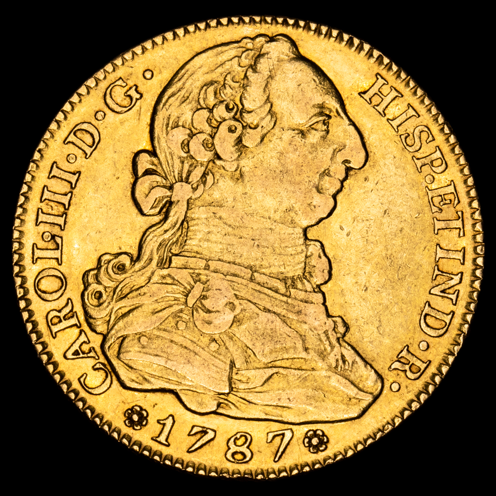 Carlos III. 4 Escudos. (13,42 g.). Madrid. 1787. Ensayador D·V. AC-1783. MBC+/EBC. Restos de brillo original.
