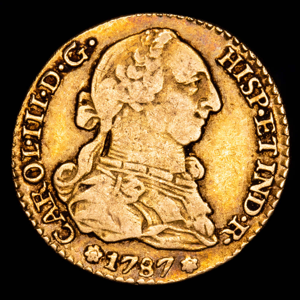 Carlos III. Escudo. (3,1 g.). Sevilla. 1787. Ensayador C·M. AC-1505. MBC+.
