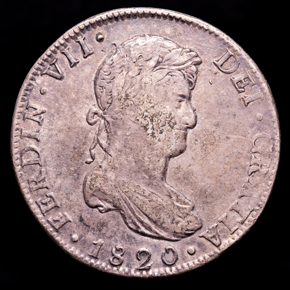 Fernando VII. 8 Reales. (26,7 g.). México. 1820. Ensayador J·J. AC-1336. MBC.