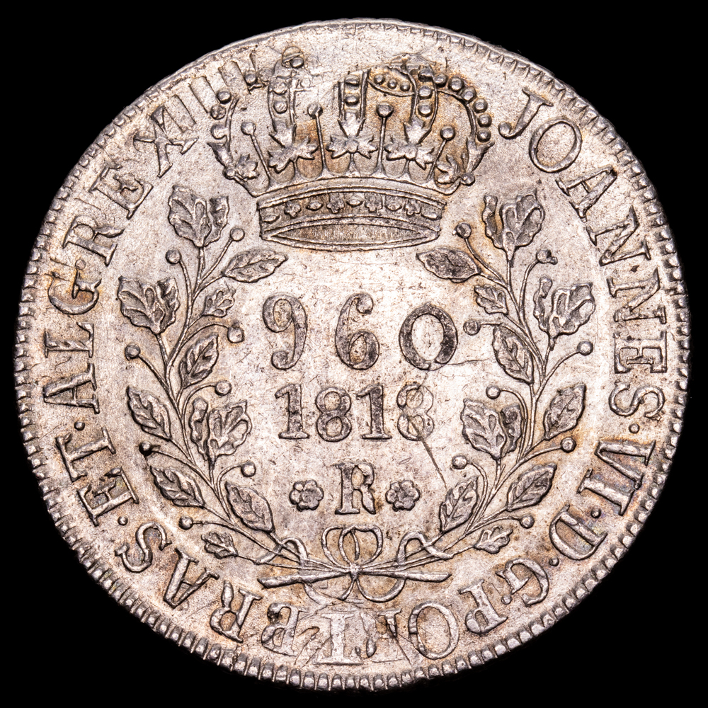 Brasil – Joannes VI. 960 Reis. (27,16 g.). Rio. 1818. KM-307.3. EBC-. Acuñada sobre un 8 reales de Carlos IIII