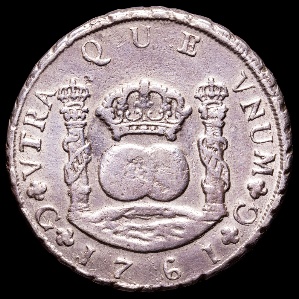 Carlos III. 8 Reales. (26,61 g.). Guatemala. 1761. Ensayador P. AC-810. MBC. Rara.