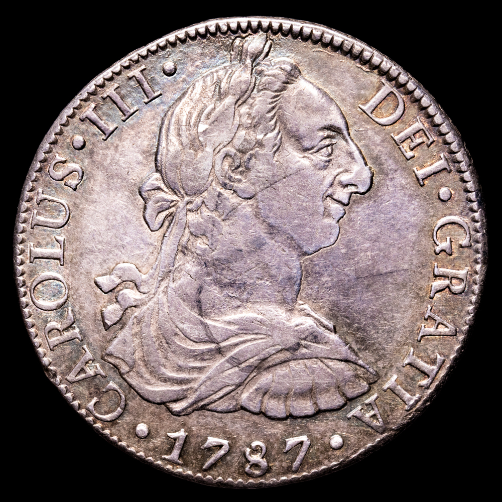 Carlos III. 8 Reales. (26,93 g.). México. 1788. Ensayador F·M. AC-1131. MBC+. Bello tono azulado.