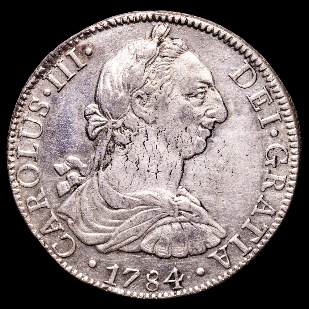 Carlos III. 8 Reales. (26,9 g.). México. 1784. Ensayador F·M. AC-1126. EBC-. Restos de brillo original