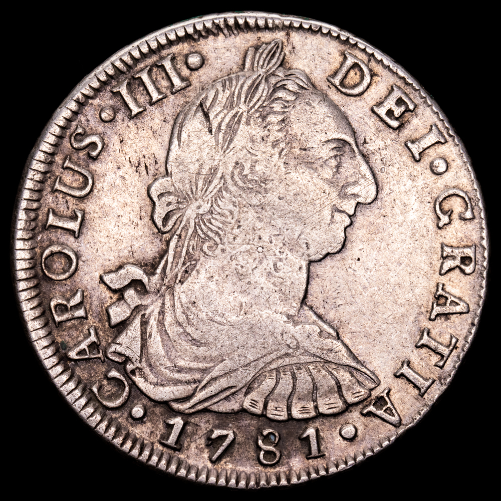 Carlos III. 8 Reales. (26,81 g.). Potosí. 1781. Ensayador P·R. AC-1180. MBC/MBC+.