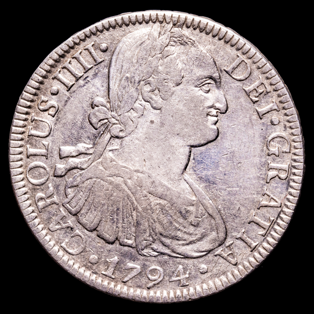 Carlos IV. 8 Reales. (26,88 g.). México. 1794. Ensayador F·M. AC-956. MBC+. Restos de brillo original.